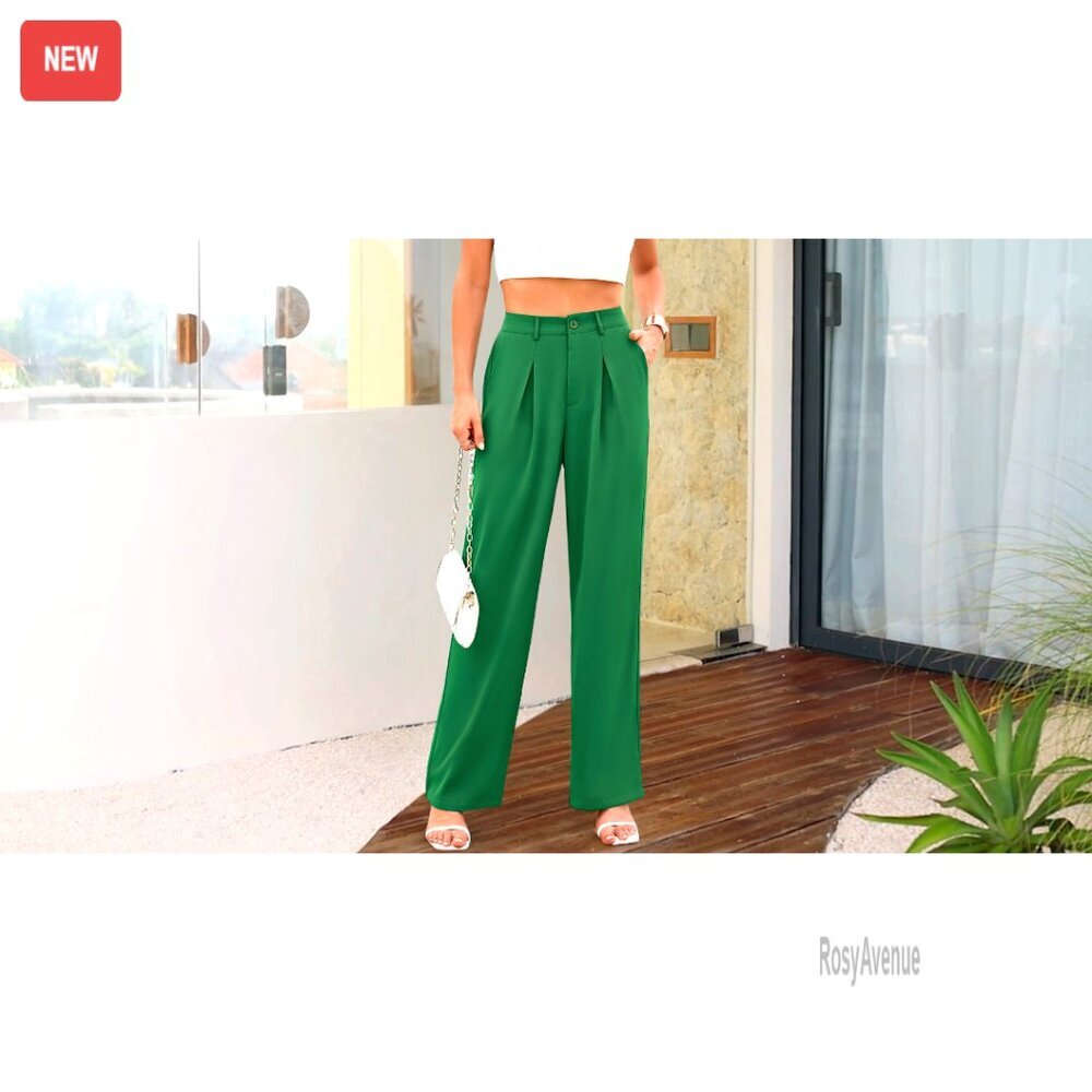 High Waist Wide Leg Palazzo Pants Casual Office Trousers with Pockets - Picture 7 of 7